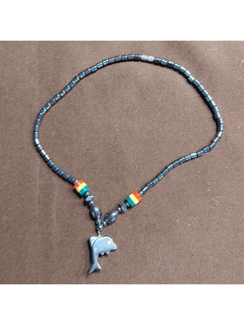 Hematite Orage/Green Jamaican Hematite Necklace Dolphin Necklace